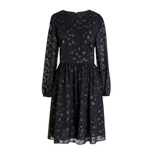 J.Crew Black A-Line Metallic Dot Jacquard Long Sheer Sleeve Dress